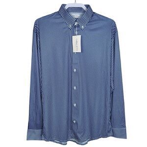 Collars & Co Polo Shirt Mens S Blue Gingham Quattro Long Sleeve Button Down NWT